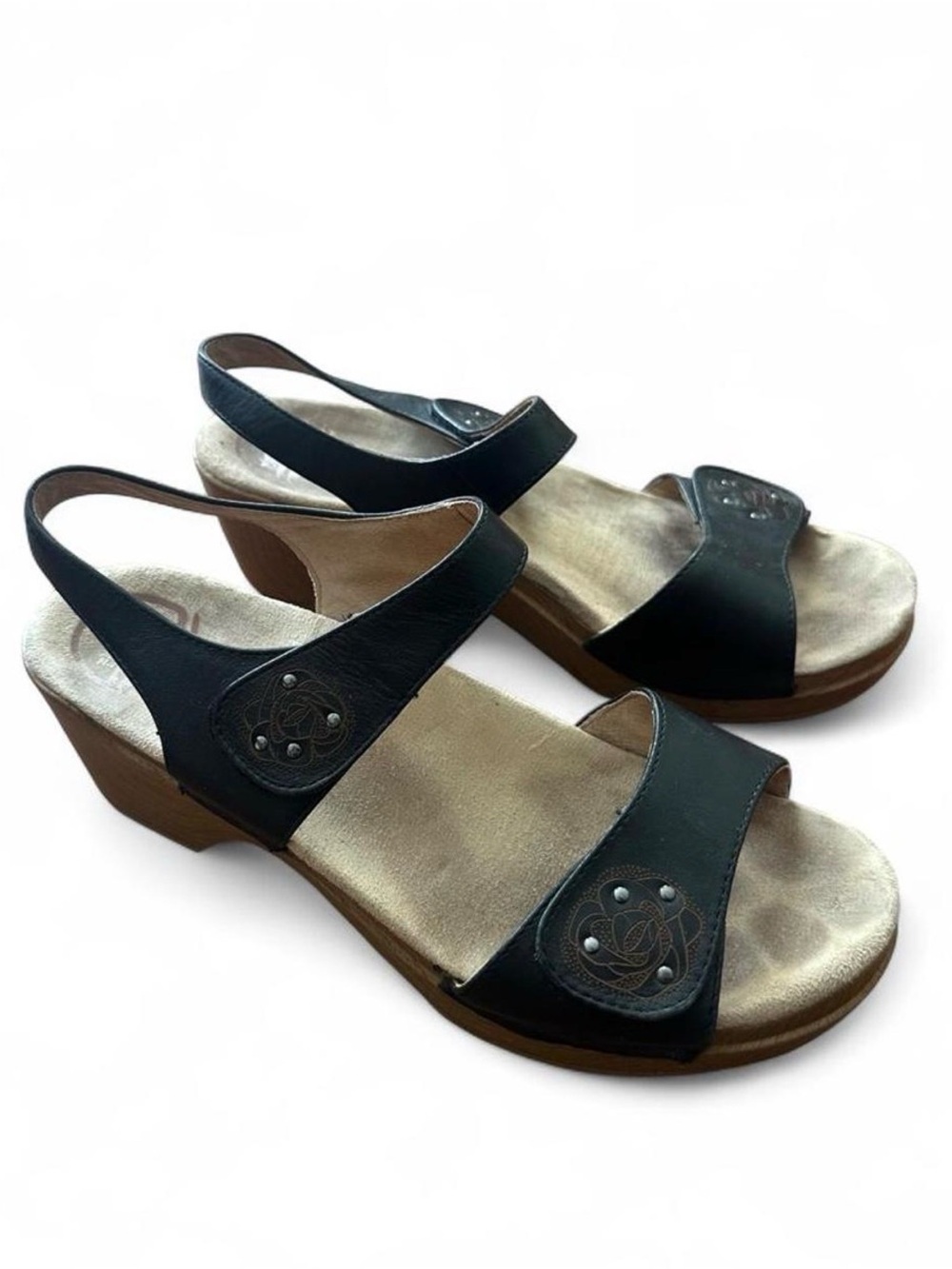 Dansko Sonnet Black Leather Ankle Strap Clog